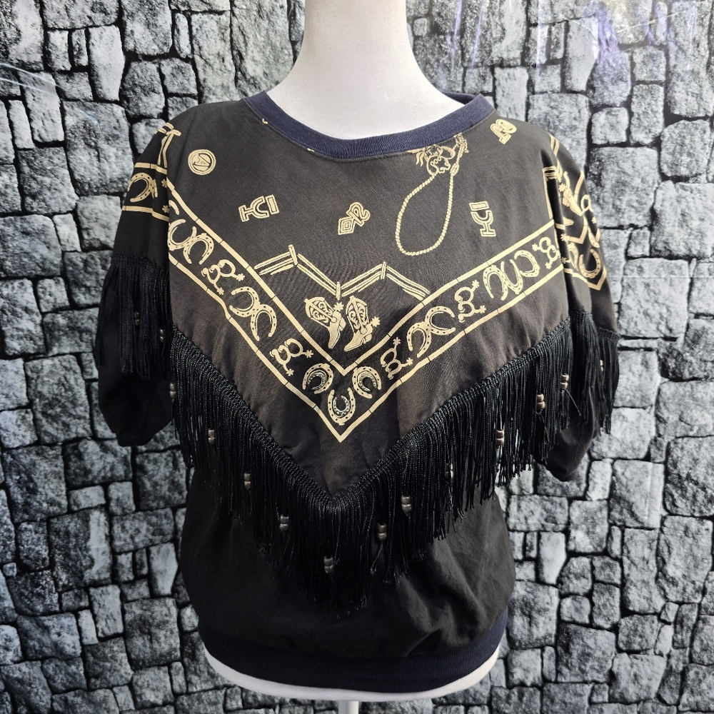 Black and Gold Fringe Sweater By Hazelwood Size Small